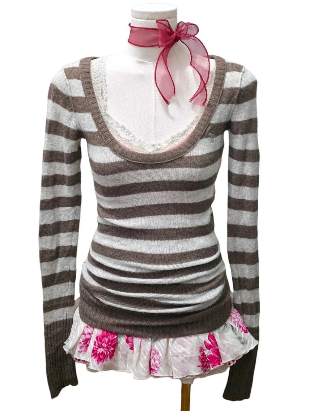 Abercrombie vintage grey and brown striped rabbit hair blend knit sweater - Picture 1 of 6